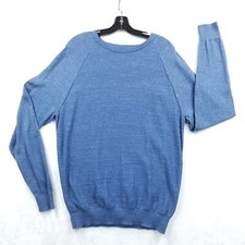 J Crew Sweater Men L Blue Cotton Slub Crew Neck Long Sleeve Pullover Outdoor