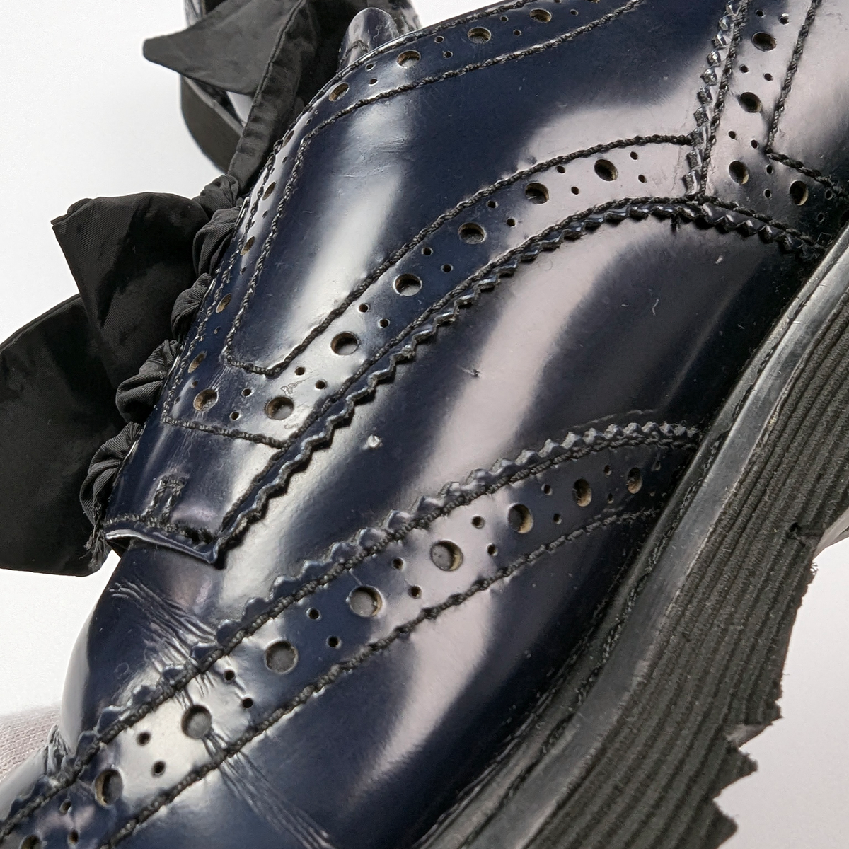 Prada Platform Navy Blue Brogue Patent Leather Bows Sneakers Boots
