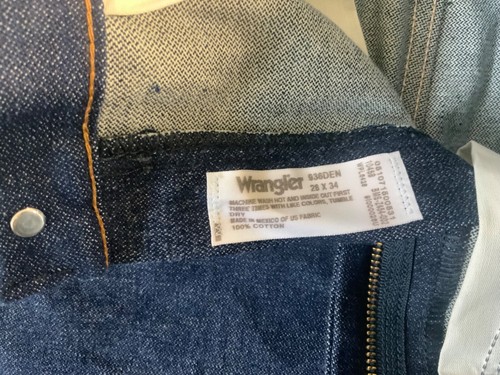 JEANS RÍGIDOS ÍNDIGO VINTAGE AÑOS 70 DEADSTOCK WRANGLER CORTE BOTA VAQUERO 28W 34L - Imagen 9 de 9