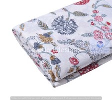 5 Yard Indian Hand Block Cotton White Floral Print Handcrafted Fabric