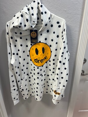 Drew House Mens XL White Polka Dots Smiley Long Sleeves Pullover Hoodie NEW  tag | eBay