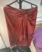 Promod jupe crayon femme 38 rouge drapé nœud unie au genou zip