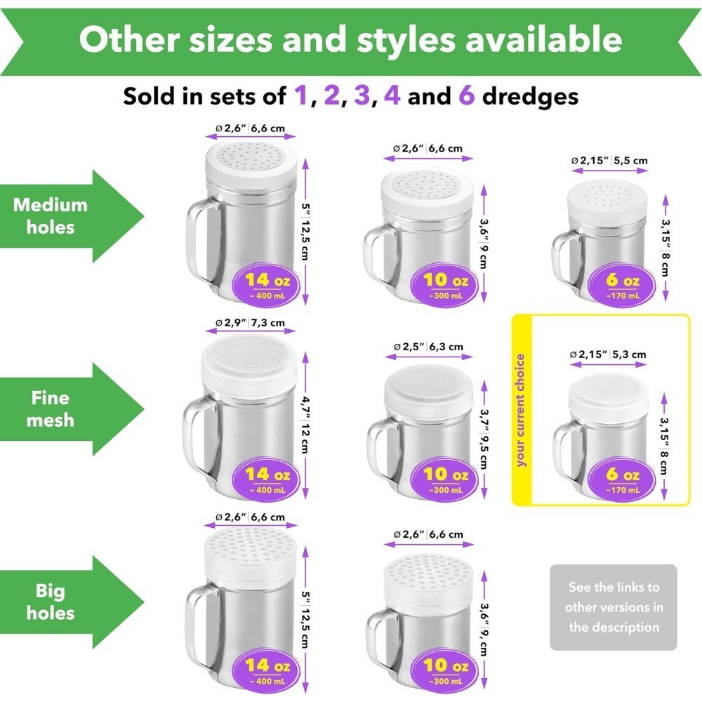 Powdered Sugar Shaker with Handle Fine Mesh Dredge Cinnamon Sugar Dispenser for