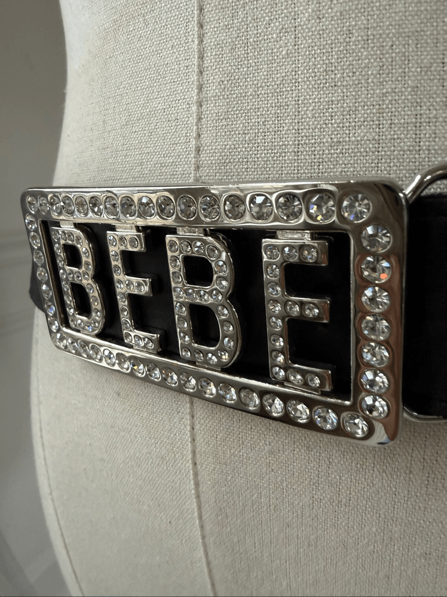 Vintage Y2K Bebe Black Leather Rhinestone Bling Silver Logo  display picture 2