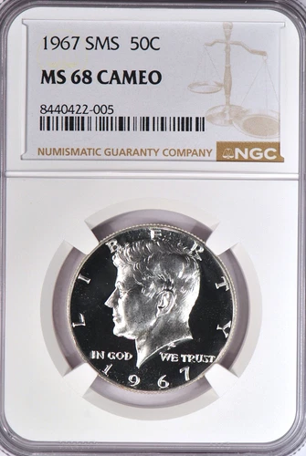 1967 SMS Kennedy Half Dollar NGC MS 68 CAMEO SP 68 CAM Frosty Silver Coin 50C