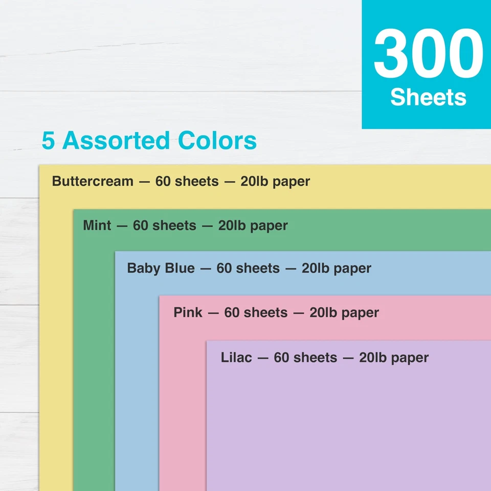 Papel de Pascua PrintWorks 8,5" x 11" - 300 Hojas - 5 Papel Pastel Surtido Col... Foto 4 de 4