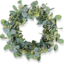 Eucalyptus Wreaths for Front Door 20", Handmade Green Leaves Wreath for Summe...