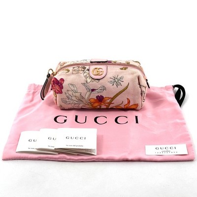 GUCCI Pouch Purse Ophidia GG Flora Pink Canvas Authentic T441