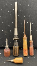 VTG Screwdrivers Lot Of 5 2-Straight Edge 3-Phillips Different Sizes Wood Handle