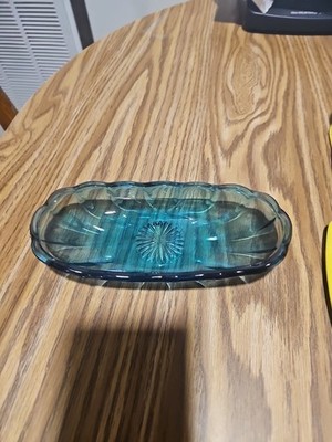 ANCHOR HOCKING Blue Starburst Banana Split Ice Cream Dessert Candy Dish