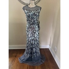 ADRIANNA PAPELL Womens Sequined Sheer Cap Sleeve Evening Mermaid Dress size 4