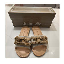 Dolce Vita Ivory Leather Braided Chain Slide Sandals Size 6.5women New in box