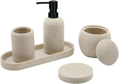 Beige Resin Bathroom Accessory Set, 5 Pcs Bathroom Accessories Set with Lotio...