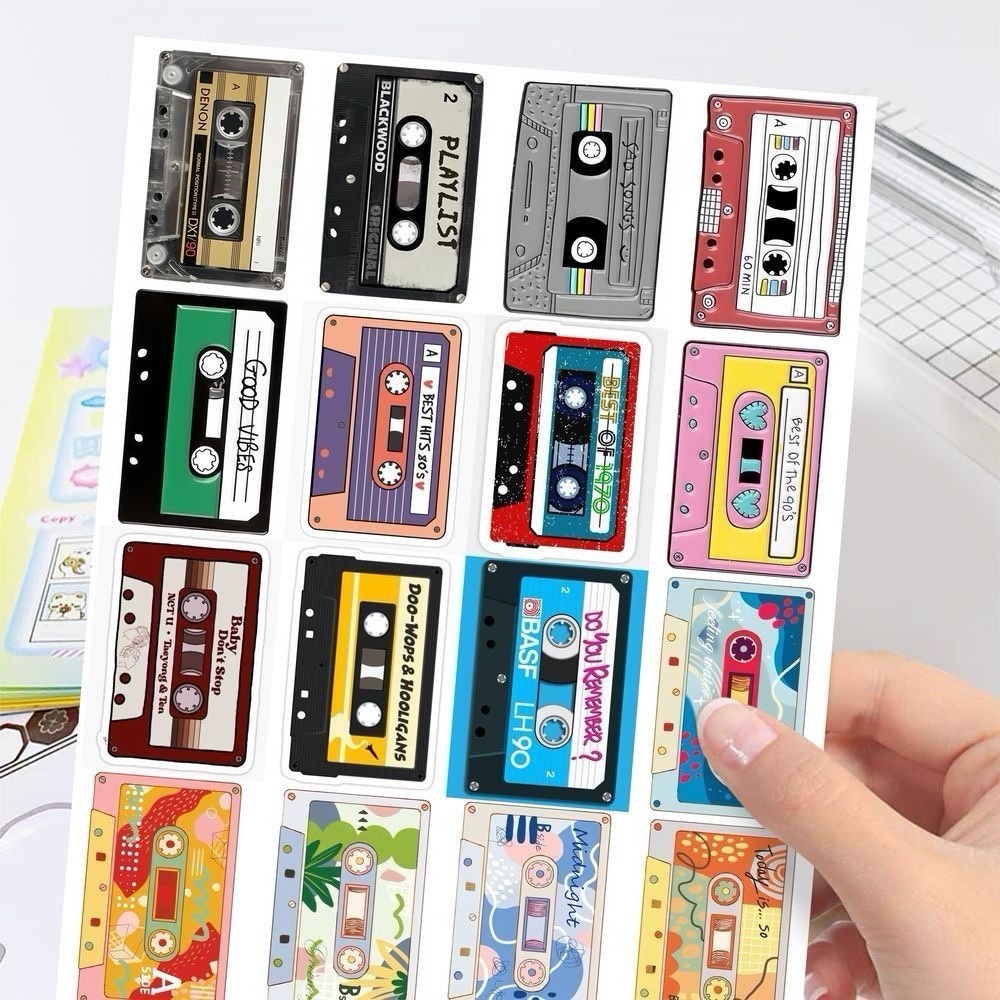 20Pcs Random Retro Album Music Cassette Tape Vinyl Cartoon Waterproof Stickers