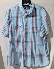 Carhartt Men's Loose-Fit Short Sleeve Button-Down Shirt Size 2XL Blue Gray Plaid