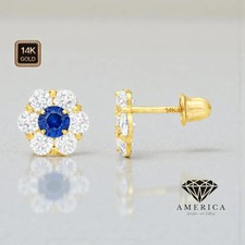 14K Solid Real Flower Shape Round 5mm Baby Screw Back Earrings Sold in 1 pair