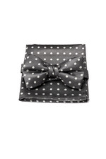 Men's Charcoal Gray Polka Dot Bow Tie  Pocket Square Set Pre-Tied Adjustable