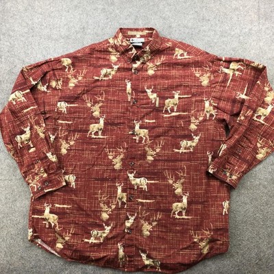 Columbia Shirt Mens 2XL Red River Lodge Deer Print Button Down Long Sleeve Buck