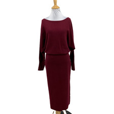 Banana Republic Sweater Dress Womens S Small Burgundy Ribbed Dolman Blouson Midi