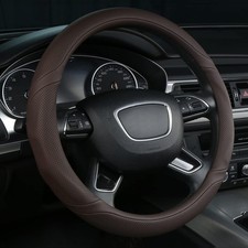 Alemodr Brown Leather Steering Wheel Cover Universal 15 Inch