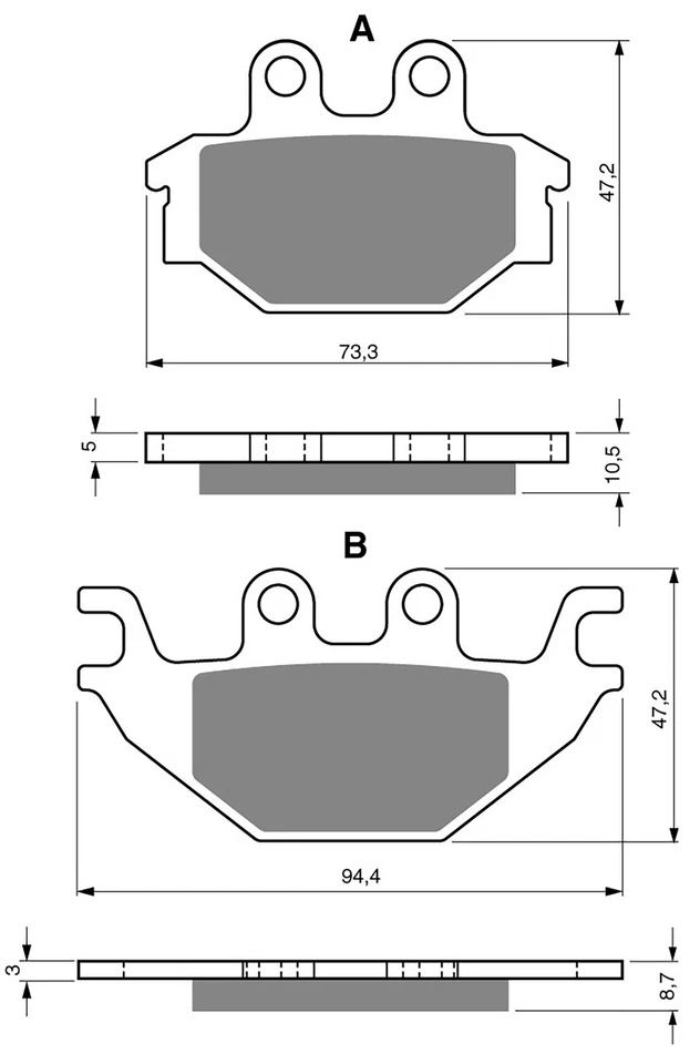 Pastillas de freno delanteras y traseras para Sym Quadlander 300 S 2007-2015 Foto 2 de 2