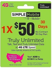SIMPLE MOBILE eSim available $50 plan Truly unlimited with 5GB Hotspot with 5G
