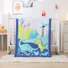 Dinosaur Crib Bedding Set for Boys Blue, Premium 3-Piece Baby Bedding Set, Nu...