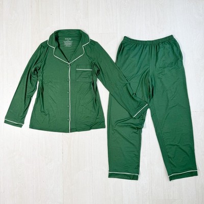 Tommy John Downtime Pajama Set Womens Small Green Button Down Long Sleeve Pants