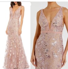 Mac Duggal 67481 Sz 12, 8 & 14. Rose P Floral Long Dress Embellished Plunge Neck