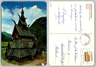 c21064 Stabkirche Borgund Sogn Norwegen Postkarte 1977 Stempel