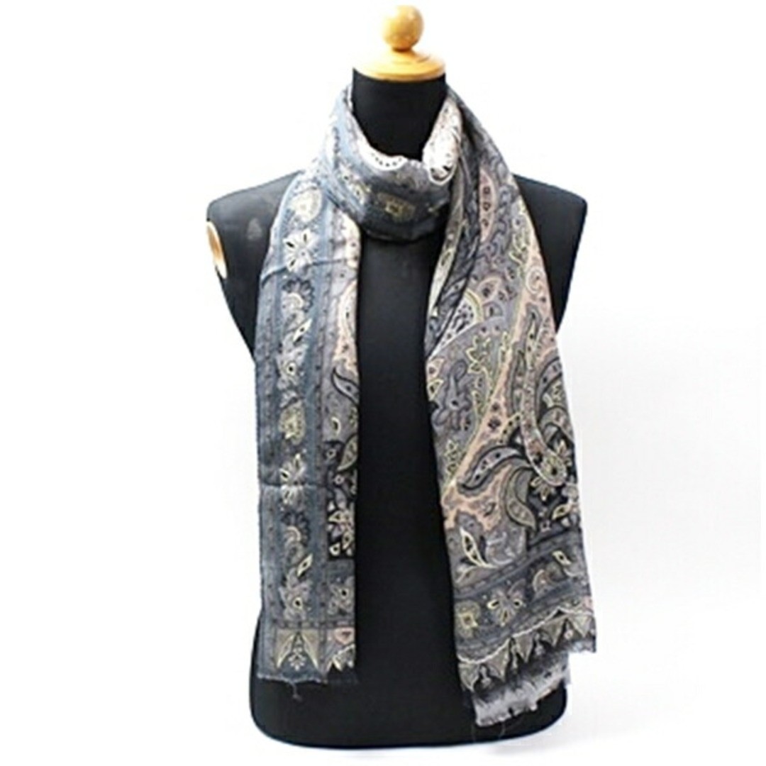 ETRO Silk Rectangular Large Stole Gray White Made… - image 1