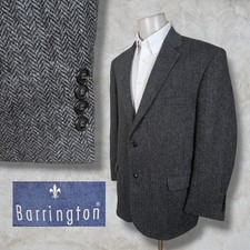 Barrington Blazer Jacket Sport Coat Mens 48R Gray Black Herringbone Tweed