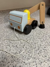 Ikea Mula Wooden Pull Along Toy Crane Truck with Magnetic Shape Sorter