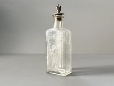Antique 5” Holy Water Embossed Glass Bottle Cross Crucifix w/ Crown Cap Stopper