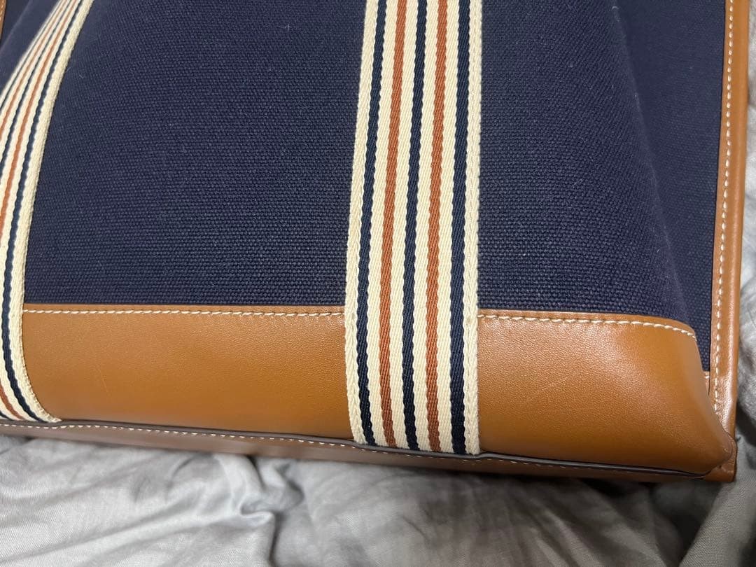 Tory Burch Perry Multistripe Canvas Leather Navy Tote Bag Women's From Japan thumbnail 22