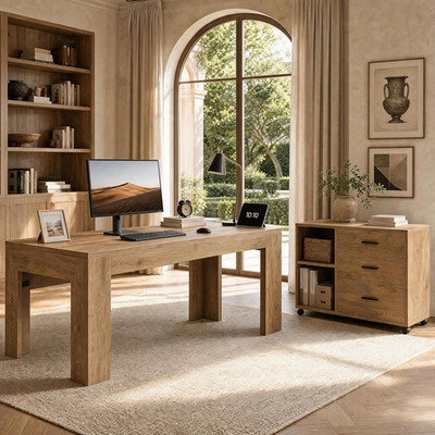 Tribesigns L Shaped Executive Desk with Drawers,Light Brown | Large Office Desk