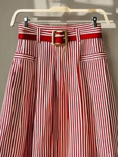 French Elegance Red Striped Design Chic High-waist Big Swing Mid-length Skirt Wo