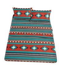 Prescott 4-Piece Southwestern Geometric Tribal Multicolor Teal Beige Queen Red