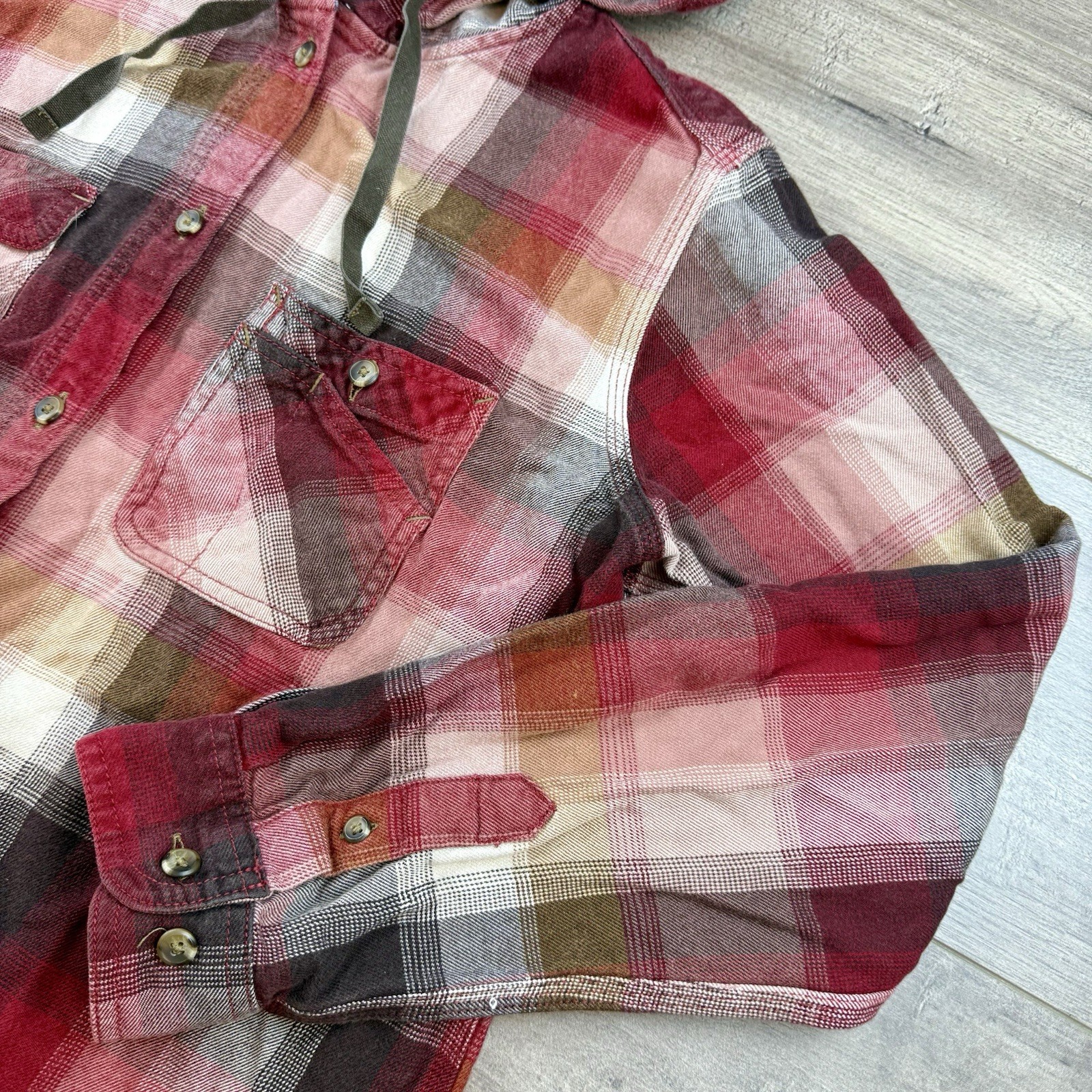 Carhartt Beartooth Hooded Flannel Shirt Button Up Women's Large Drawstring Cabin thumbnail 7