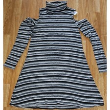 American Eagle Soft Sexy Plush Striped Cold Shoulder Turtleneck Dress Large NEW