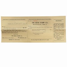 THE READ STAMP COMPANY Approval Mail Order Slip Toledo Ohio 1903 Ephemera