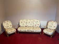 VGC Ercol Windsor 203 blonde wood 3-seater and 2 armchairs