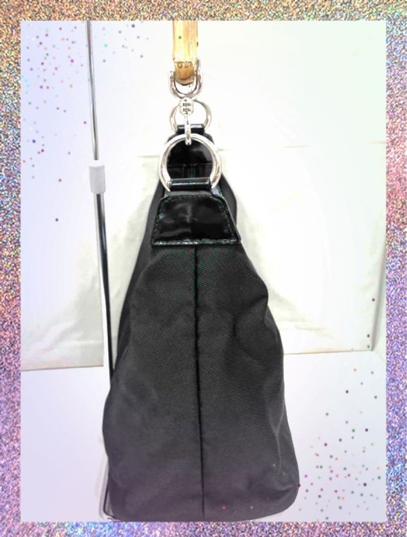 GUCCI Nylon Black Tote Bag Shoulder Bag Bamboo Good Condition