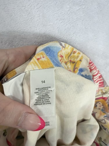Gonna Liz Claiborne 14 100% lino cerchio midi donna giallo blu stampa costiera - Foto 4 di 9