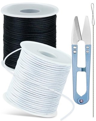 FIVEIZERO 2 Rolls Elastic Bracelet String Total 330 1MM, Black White 