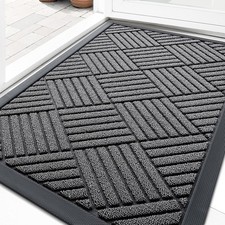 Front Door Mat Outdoor Indoor Waterproof Heavy-Duty Grey Diamond 29.5 X 17