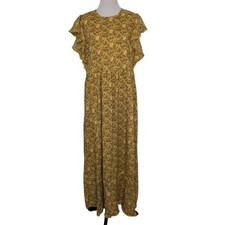 Ann Taylor Floral Maxi Dress Womens Size Large Yellow Lined Flutter Sleeve