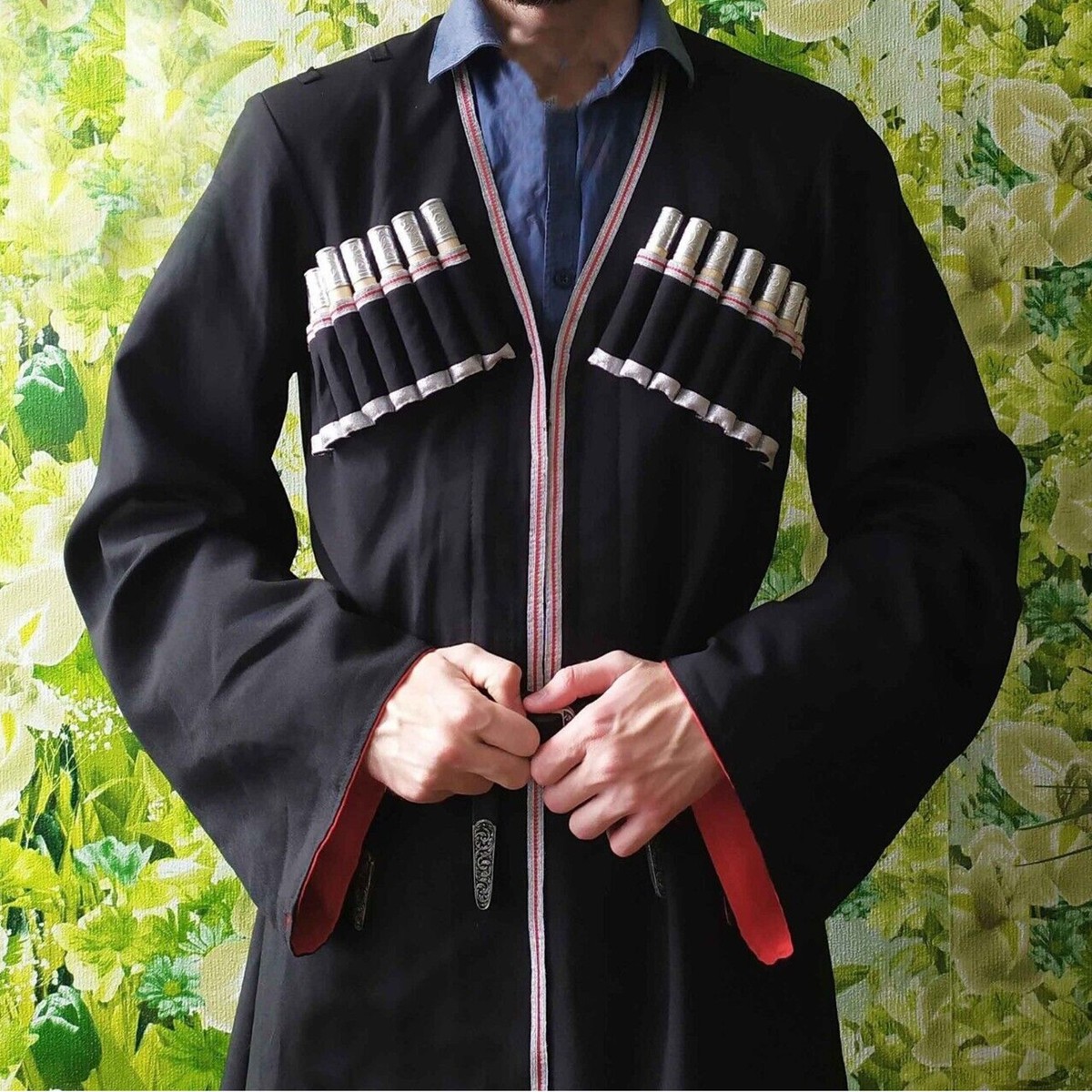 Manteau Cosaque Traditionnel Homme En Laine Noire - Sur Mesure - Fait Main - Neuf