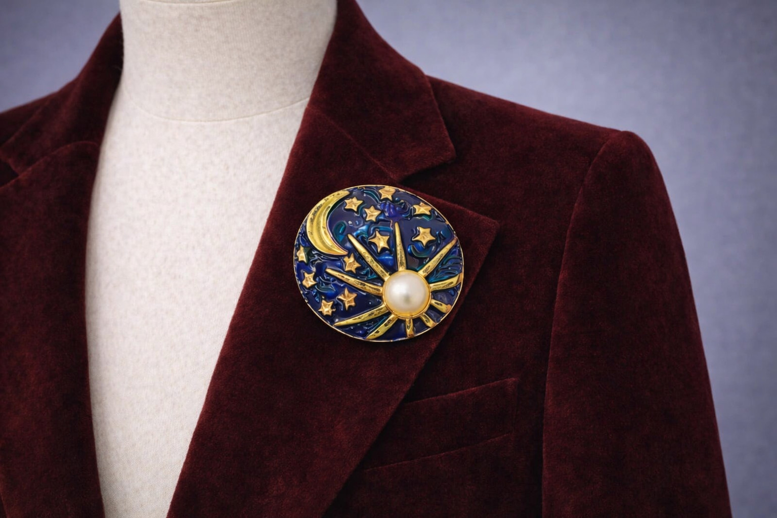 Broche ronde ciel étoilé pour illuminer un manteau noir en hiver