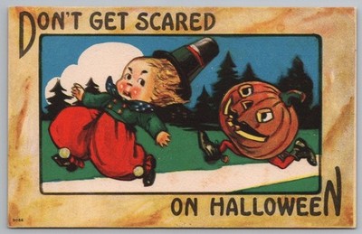Halloween BERGMAN 9086 #6 p37 Don't Get Scared JOL Chases Boy Postcard